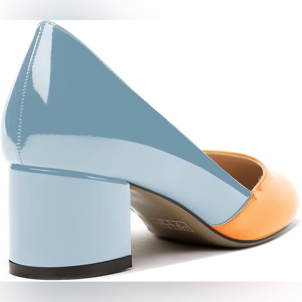 New MODENCOCO Women's Block Round Toe Slip On Patent Chunky Low Heel Pumps sz 7 - Picture 5 of 16